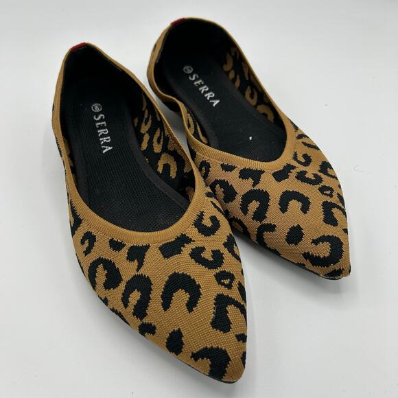 Serra Pointed Toe Flats Women’s 9 Leopard Knit Slip‑On Neutral Tan Black - Picture 11 of 12